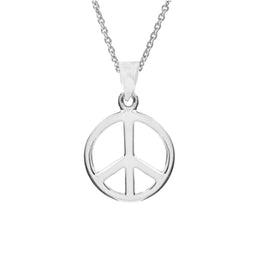 Round peace sign pendant and chain sterling silver 925