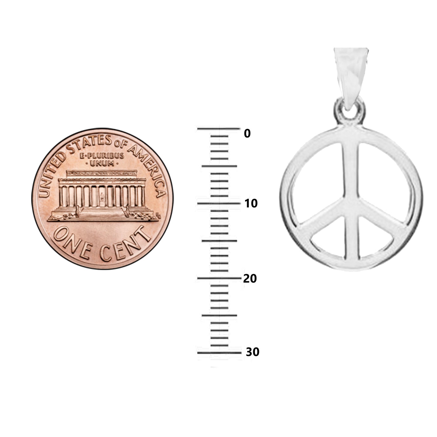 19mm sterling silver 925 round peace sign pendant and chain 