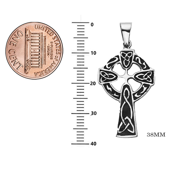 Sterling Silver Irish Celtic Cross Pendant Charm Necklace