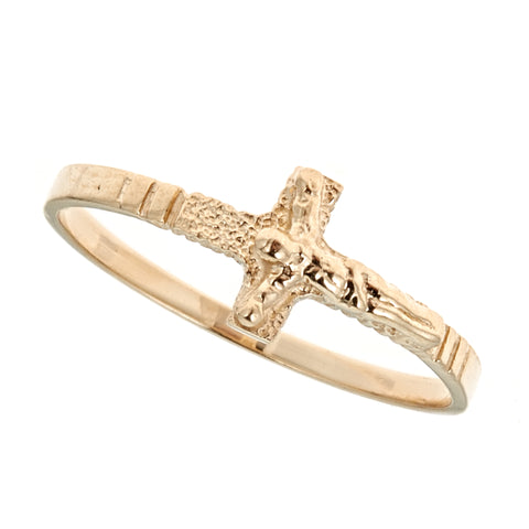 Children's 14k Solid Yellow Gold Baby Sideways Crucifix Cross Ring