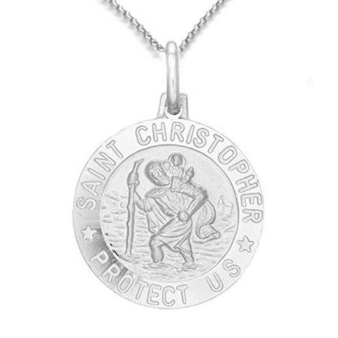 Ritastephens Italian Sterling Silver Round Saint St Christopher Medal Charm Pendant Necklace 12mm