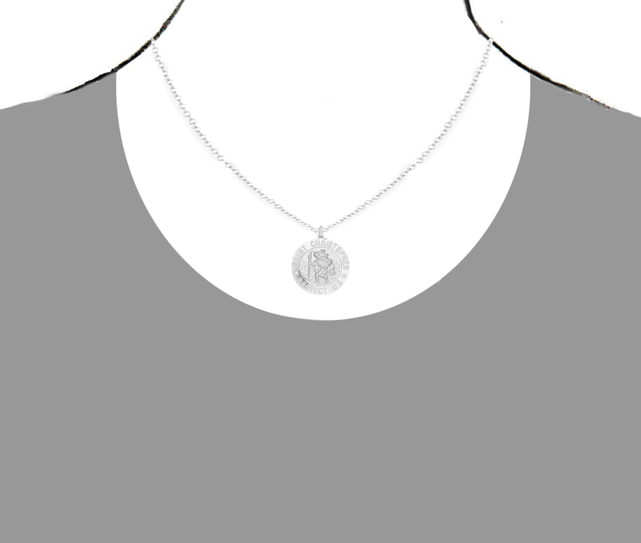 Ritastephens Sterling Silver Unisex Saint Christopher Medal Necklace - 24mm Round Charm Pendant on Durable Rolo Chain - Elegant Religious Jewelry Protection
