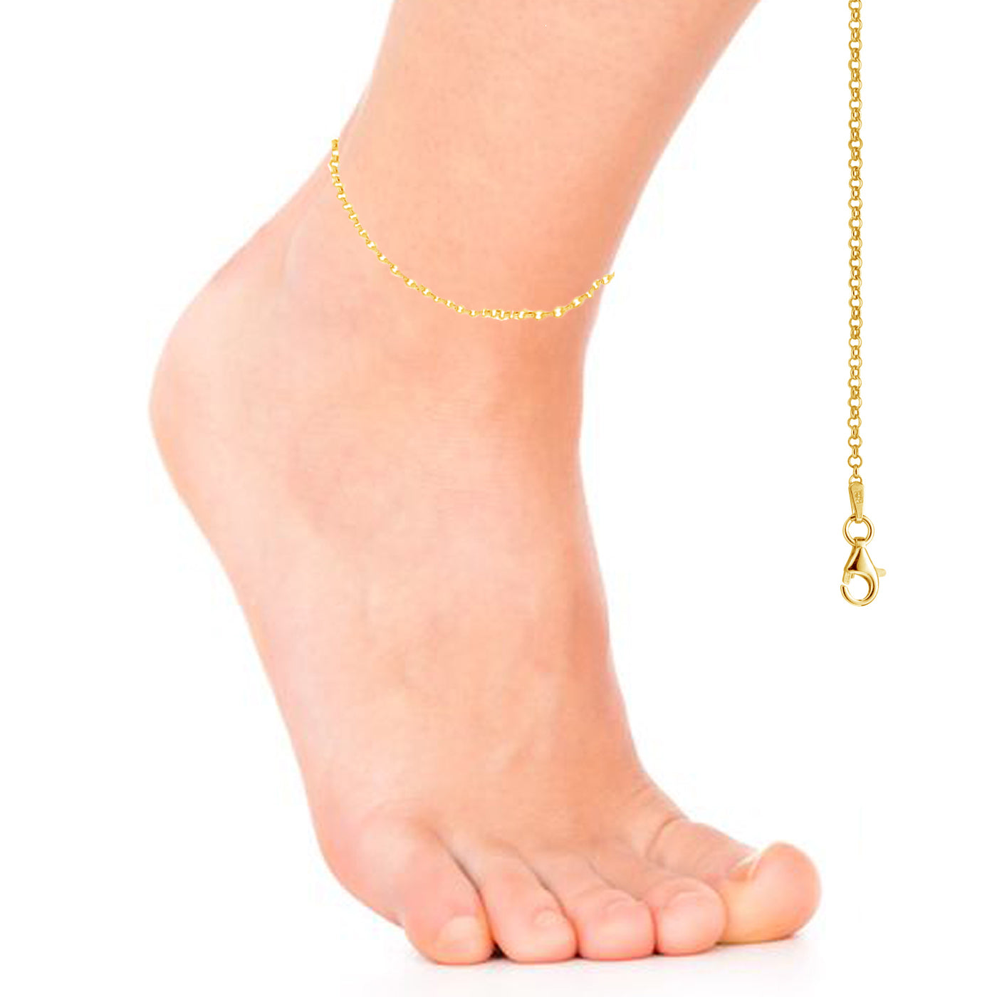 Ritastephens Sterling Silver Gold Plated Rolo Foot Ankle Chain Anklet – Elegant and Stylish, Classic Gold and Silver Design, Durable Rolo Chain, Fashionable Foot Jewelry