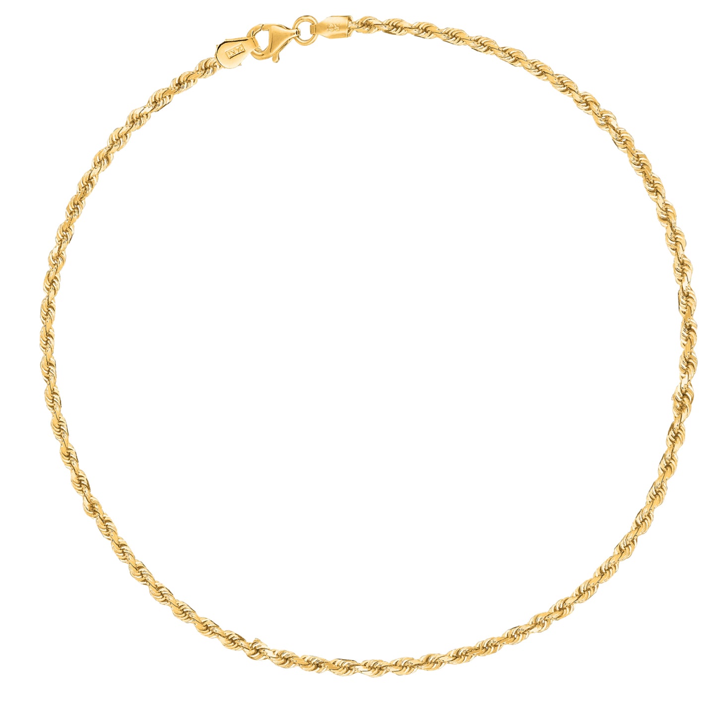 Ritastephens 14K Real Yellow Gold Rope Chain Anklet – Elegant 10" 2mm Ankle Bracelet with Classic Twisted Design