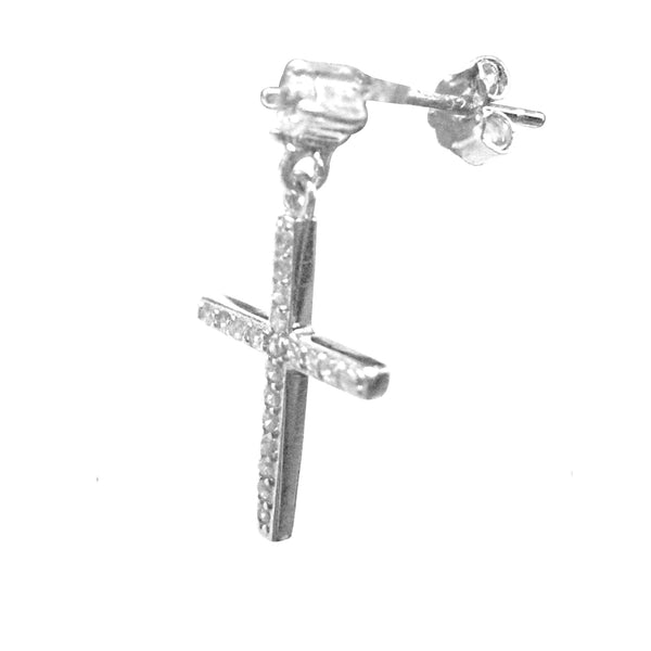 Sterling Silver CZ Baby Cross Dangle Earrings 20x11mm