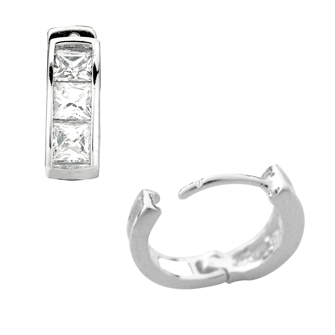 Ritastephens  .925 Sterling Silver Princess Cut Huggie Hoop Earrings - 9x3.5mm CZ, Elegant Small Silver Hoops, Classic & Timeless Design