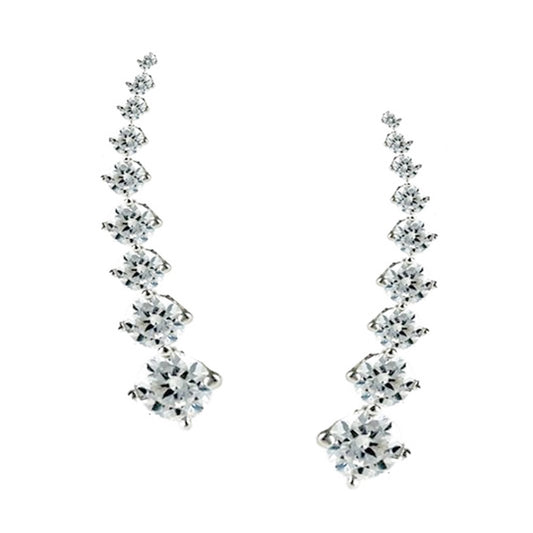 Ritastephens Elegant 22mm Sterling Silver CZ Ear Climbers – Chic and Modern Design, Sparkling and Trendy Silver Earrings, Glamorous and Sleek Jewelry Accessories