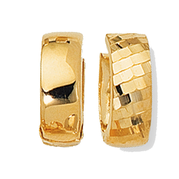 14K Solid Yellow Gold Reversible Huggy Huggies Earrings Hoops 17mm 3.2gram