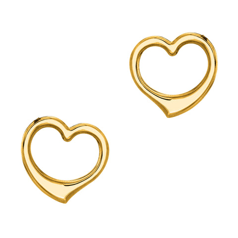14k Real Yellow Gold Open Heart Post Stud Shiny Earrings Baby Kids Small