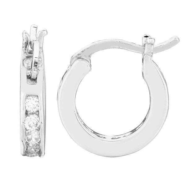 Sterling Silver CZ Hoop Huggie Earrings Baby Hoops Childrens 3X12mm