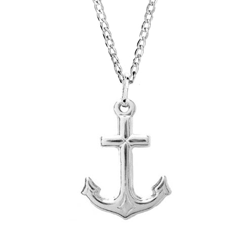 Sterling Silver Large Mariner Shiny Cross Anchor Charm Pendant Necklace 20 or 24 Inches