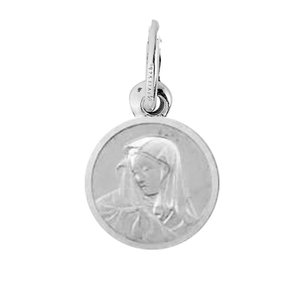 Sterling Silver Mini Round Miraculous Virgin Mother Mary Medal Pendant