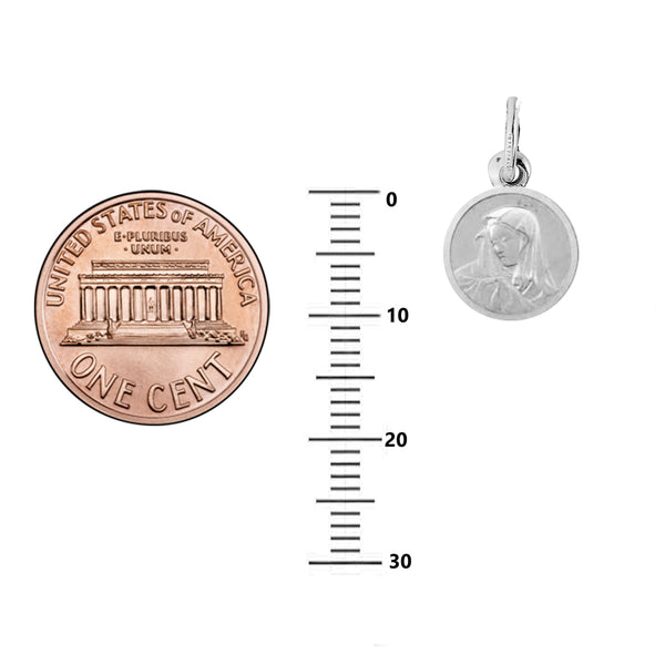 Sterling Silver Mini Round Miraculous Virgin Mother Mary Medal Pendant 10mm
