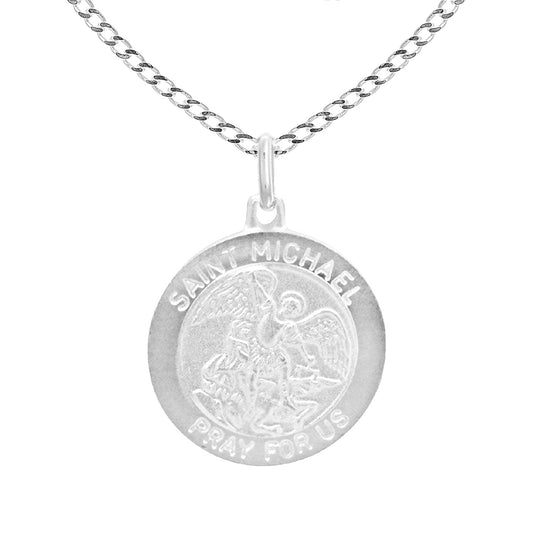 Ritastephens Exquisite Sterling Silver Saint Michael Medal Round Pendant Necklace Ritastephens