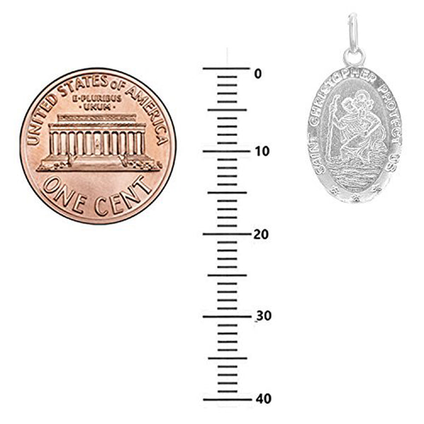 Ritastephens Italian Sterling Silver Small Oval Saint St Christopher Medal Charm Pendant Necklace