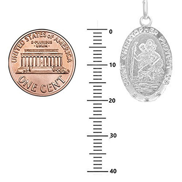 Ritastephens Italian Sterling Silver Small Oval Saint St Christopher Medal Charm Pendant Necklace