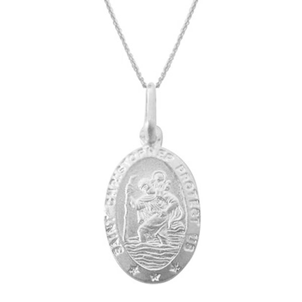 Ritastephens Italian Sterling Silver Small Oval Saint St Christopher Medal Charm Pendant Necklace