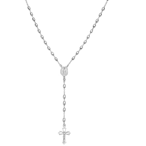 Italian Sterling Silver tube beaded Rosary  Virgin Mary Cross Necklace