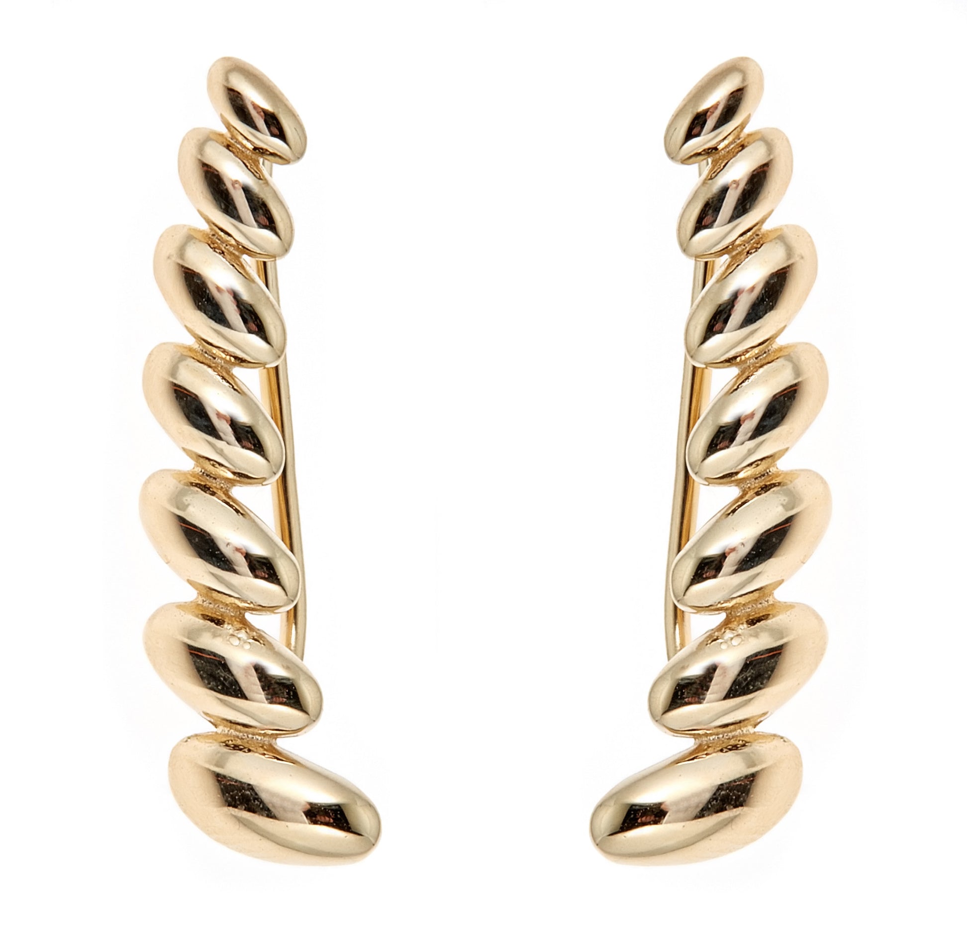 14k Yellow Gold San Marco Ribbed Ear Climber Crawler Earrings 24 Mm