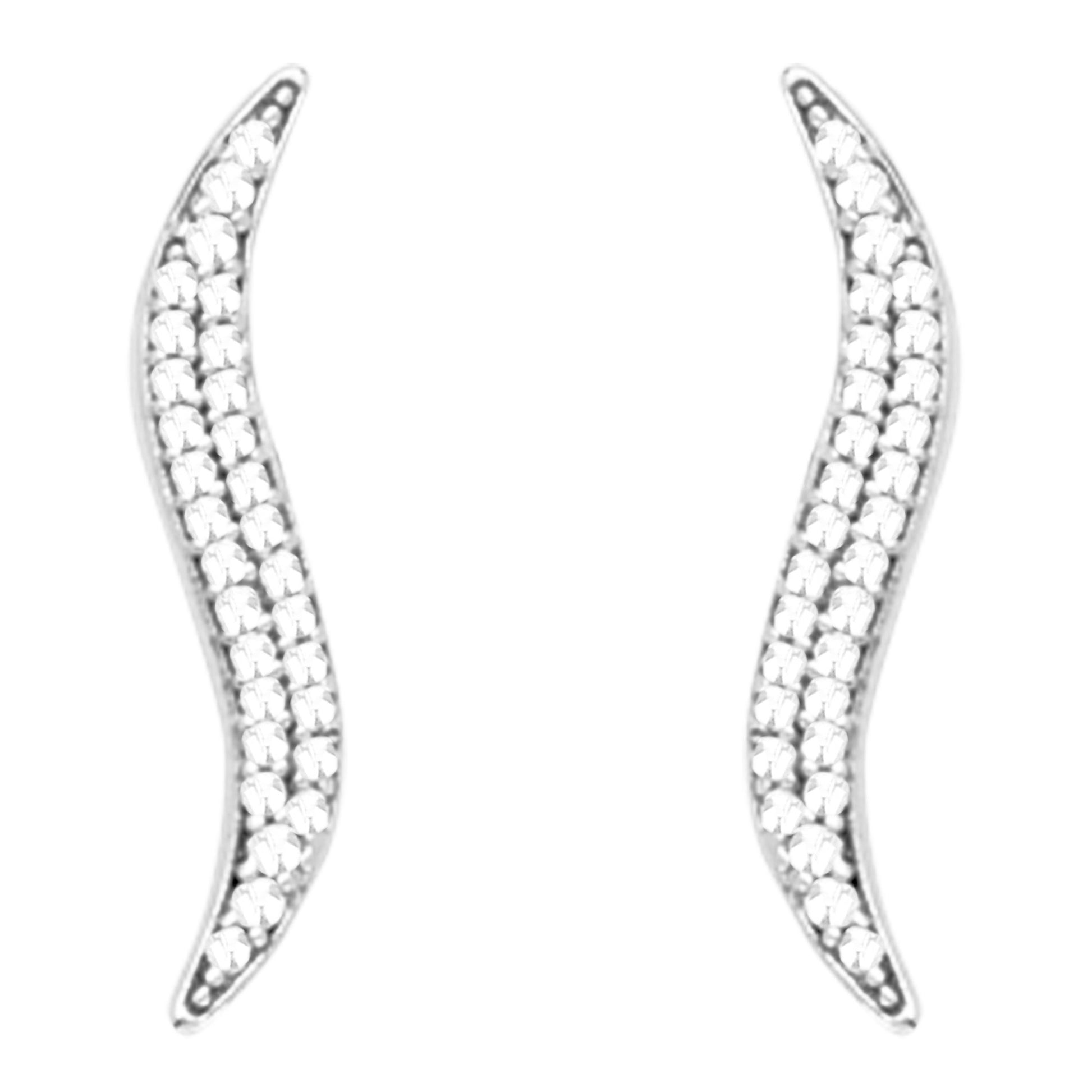 14k White Gold Cubic Zirconia Curved Ear Climber Crawler Earrings 