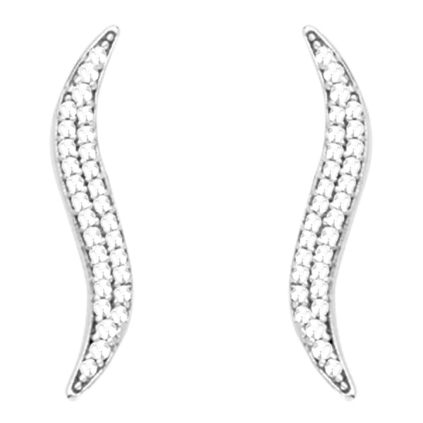 14k White Gold Cubic Zirconia Curved Ear Climber Crawler Earrings 