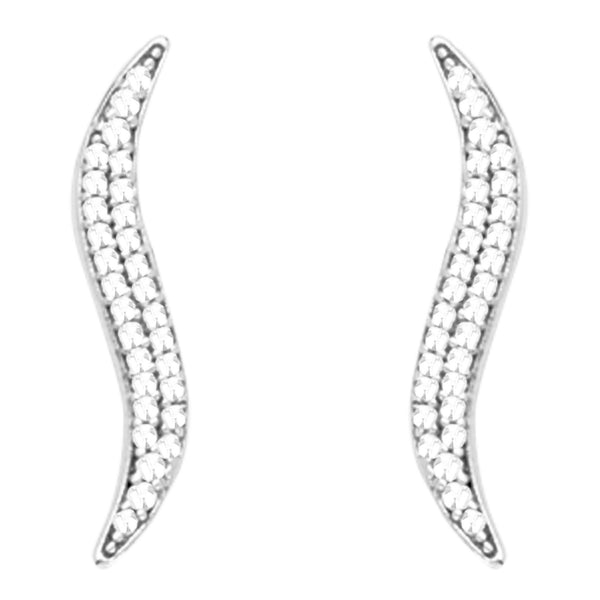 14k White Gold Cubic Zirconia Curved Ear Climber Crawler Earrings 