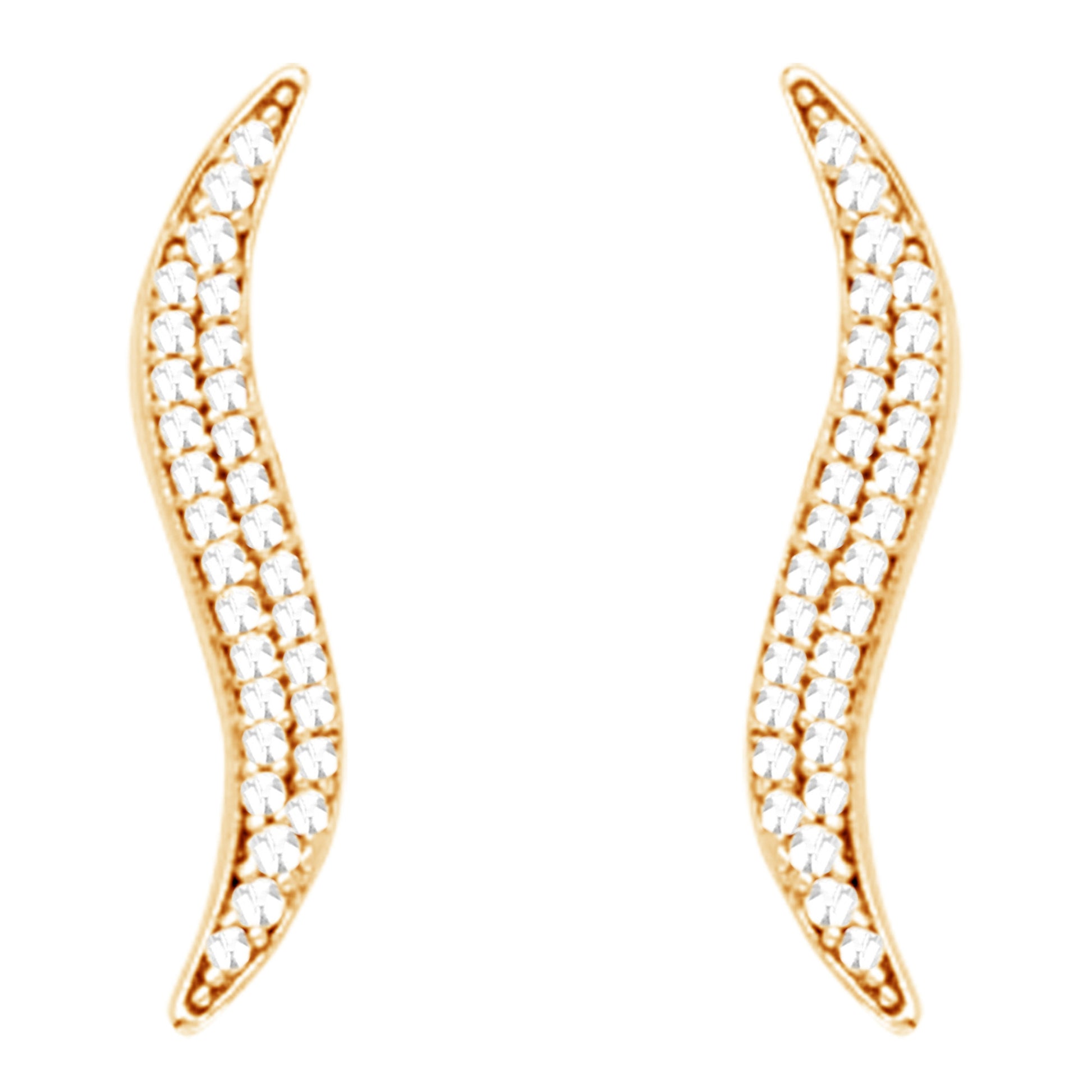14k Yellow Gold Cubic Zirconia Curved Ear Climber Crawler Earrings 