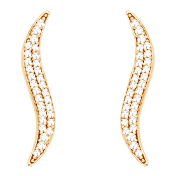 14k Yellow Gold Cubic Zirconia Curved Ear Climber Crawler Earrings 