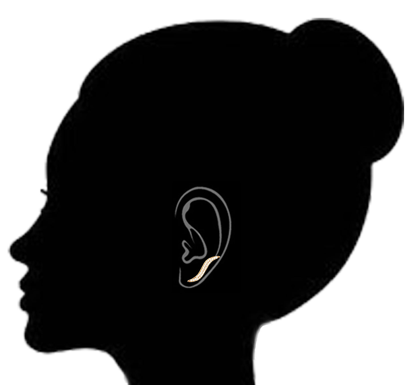 14k Yellow Gold Cubic Zirconia Curved Ear Climber Crawler Earrings 