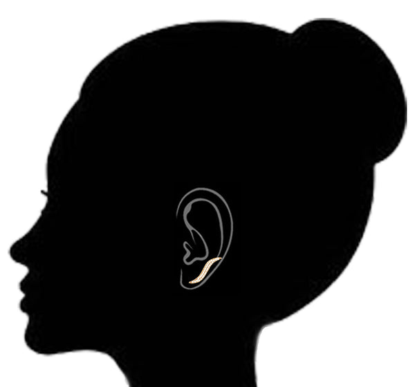 14k Yellow Gold Cubic Zirconia Curved Ear Climber Crawler Earrings 