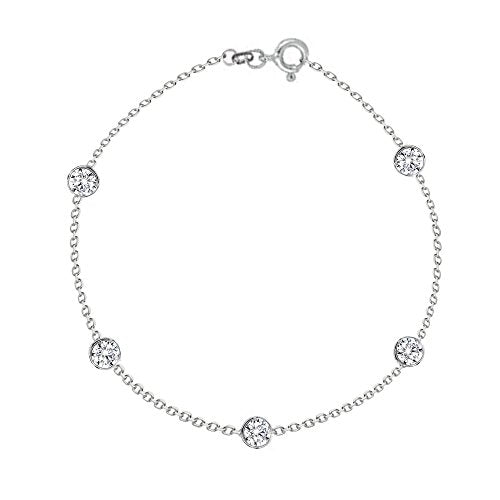 Ritastephens Elegant Designer CZ Anklet – Premium Silver Chain with Graceful CZ Station Stones, Adjustable for a Chic, Statement-Making Accessory with Timeless Glamour