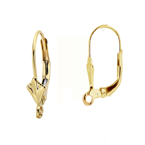 14K Yellow Gold Fleur de Lis Lever Back Ear Wire with Open Ring